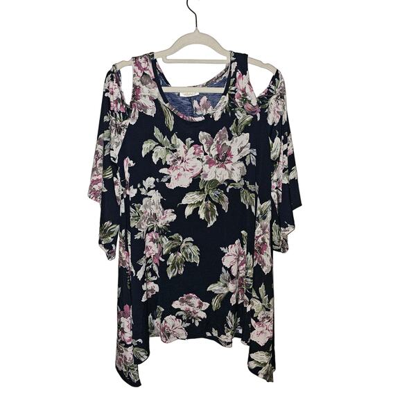 Lovely J Floral Cold Shoulder Blouse Top Size Medium (321) - Picture 1 of 4